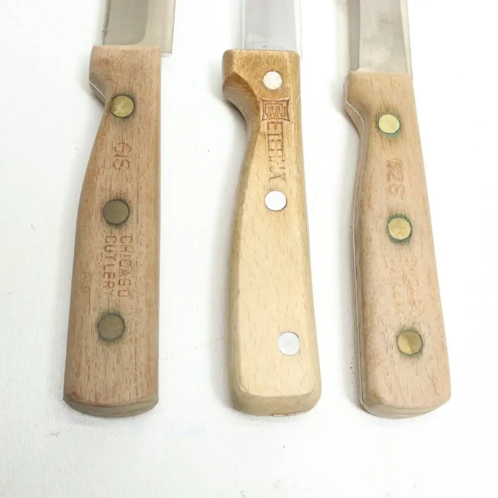 Vintage Knife Lot 2 Chicago 1 Eterna Stainless Steel Blade Wood Handle 3 Knives